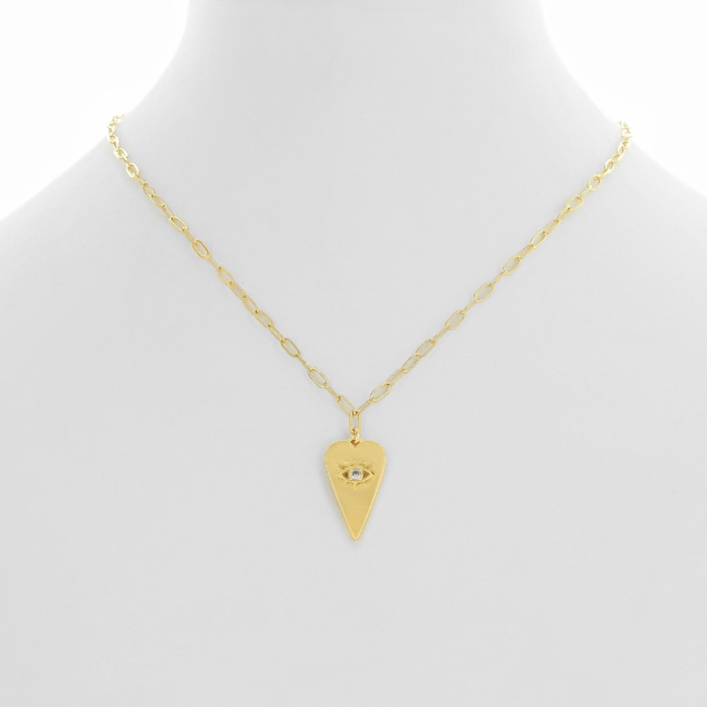 SOLD - Chic Paperclip Evil Eye Heart Choker Necklace - Picture 3 of 8